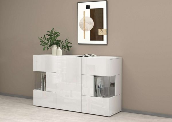 INOSIGN Sideboard Egypt, Kommode, Schrank, Kredenz, Vitrine grifflos, 3 Türen davon 2 mit Glaseinsatz, kompl. Hochglanz lackiert Breite 135