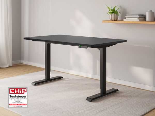Ergotopia Desktopia Pro X I Elektrisch höhenverstellbarer Schreibtisch I 140x80 cm I Schwarz Dekor rund I Gestell Schwarz I Inkl. Ziele- und