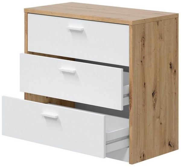 habeig Kombikommode Sideboard seitlich ausziehbar 81-130cm Nodi-Eiche und Weiss, mit seitlichem ausziehbarem Bereich