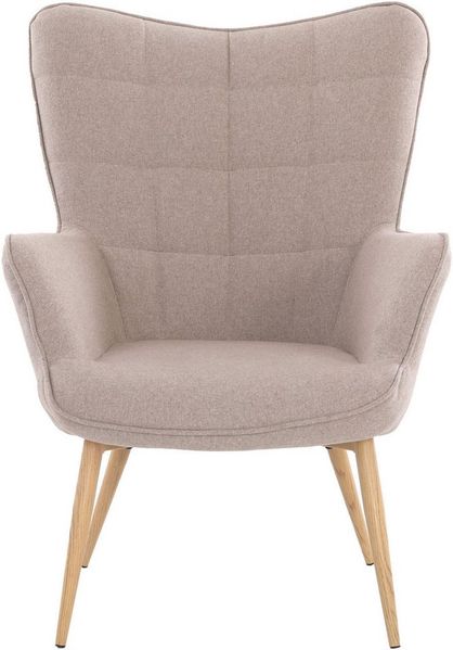 byLIVING Sessel Uta / Webstoff sandfarben / Gestell Metall in Eichenoptik foliert / Relaxsessel /Armlehnen-Sessel / B 72, H 97, T 80 cm