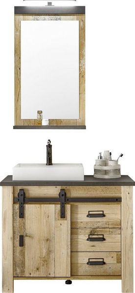 Home affaire Badmöbel-Set SHERWOOD, Bad im modernen Design, 2-teiliges Badezimmer, (2-St), in 2 Farben verfügbar, Scheunentorbeschlag & Apothekergriff aus Metall