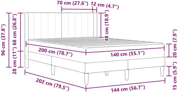 vidaXL Bettgestell mit Matratze mit Kopfteil Schwarz 140 x 200 cm Samt 3414871 Bild 11