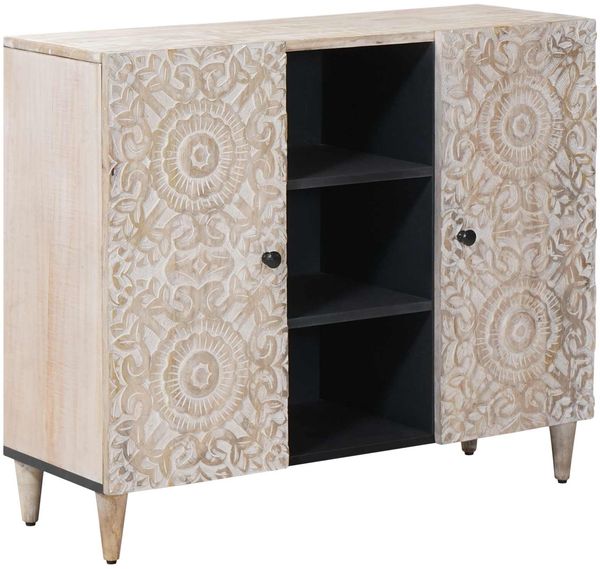 vidaXL Sideboard mit Regal Weiß 90 x 33,5 x 75 cm Massivholz Mango 4018396