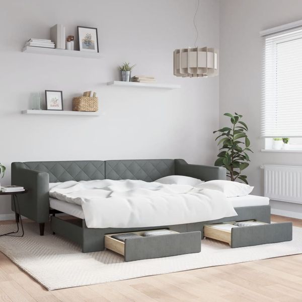 vidaXL Tagesbett Ausziehbar mit Schubladen Dunkelgrau 90x200 cm Stoff 3197463