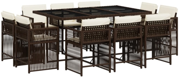 vidaXL 11-tlg. Garten-Essgruppe mit Kissen Braun Poly Rattan 3211749