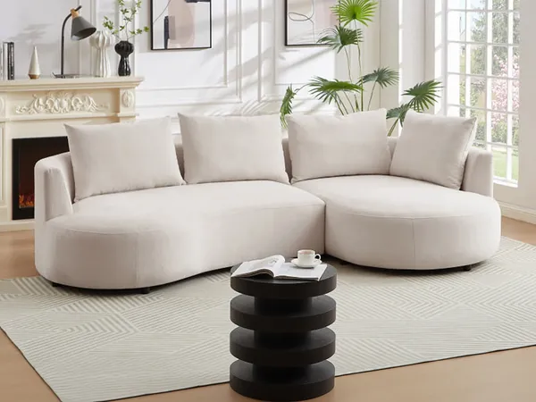 Vente-unique - LOUSADO Sofa Samt Beige - B 158 cm x H 87 cm x L 285 cm