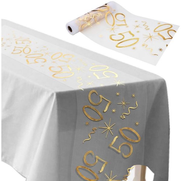 FOUORTUNATE-BEE Tischläufer Tischläufer Tischdeko Geburtstag Zuschneidbar Tischläufer Gold (Männer und Frauen für Geburtstagsparty Jubiläumsfeier, 28 cm x 10 m)