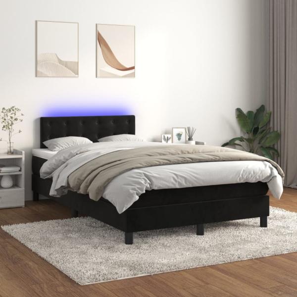 vidaXL Boxspringbett mit Matratze & LED Schwarz 120x200 cm Samt 3134635