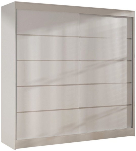 Kleiderschrank Basti IV 200 cm - Schwebetürenschrank mit Kleiderstange und Einlegeboden, Schlafzimmerschrank mit 2 Türen, Schiebetüren, 200x215x58 cm (Weiß)
