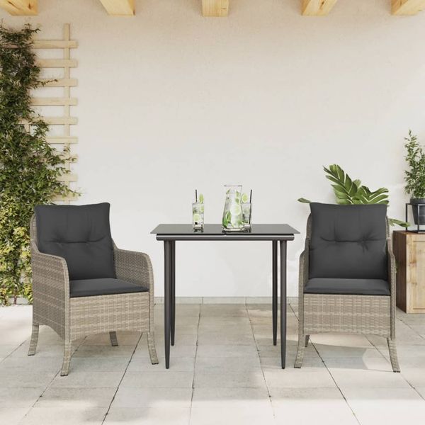 vidaXL 3-tlg. Garten-Essgruppe mit Kissen Hellgrau Poly Rattan 3211990