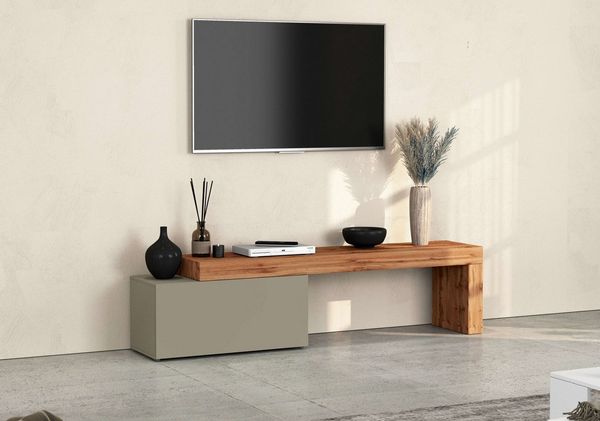 OTTO home Lowboard Chronos TV-Board, TV-Schrank (1 St, Breite verstellbar von 180 bis 260 cm), Breite 220 cm TV-Board,Lowboard,1 Klappe und ein L-Förmiger Aufsatz