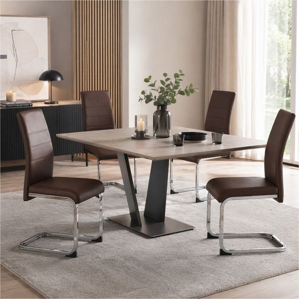 HTI-Living Freischwinger Schwingstuhl SallyC PU Braun (Set, 4 St), Freischwinger Esszimmerstuhl Kunstleder