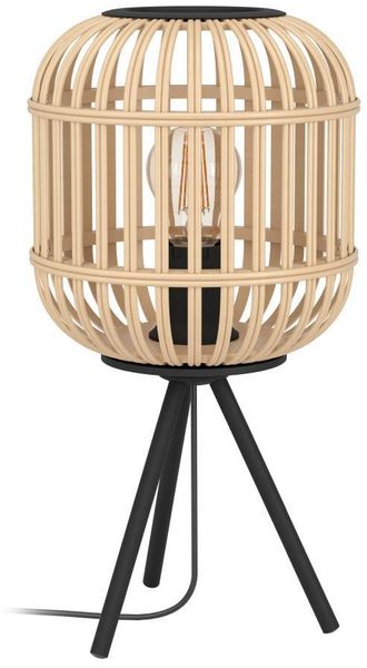 Eglo 43218 NATURE Tischleuchte BORDESLEY Stahl schwarz, Holz natur E27 1X28W Ø21cm H:40cm mit Kabelschalter