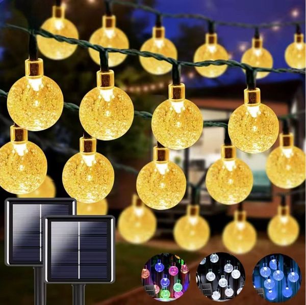 Montegoni LED-Lichterkette Solarleuchte Kugel Lichterkette Außen warmweiß Gartenleuchte, Solarbetrieben, Wasserdicht, 8 Modi, Energiesparend, Automatisch