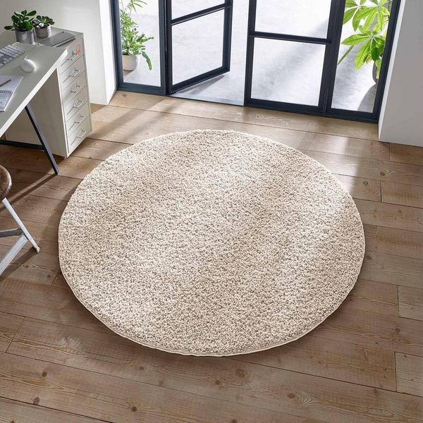 TaCa Home Langflor-Teppich Shaggy Teppich Langflor, rund, Höhe: 35 mm, Wohnzimmer Schlafzimmer Kinderzimmer, Creme - 80 cm rund
