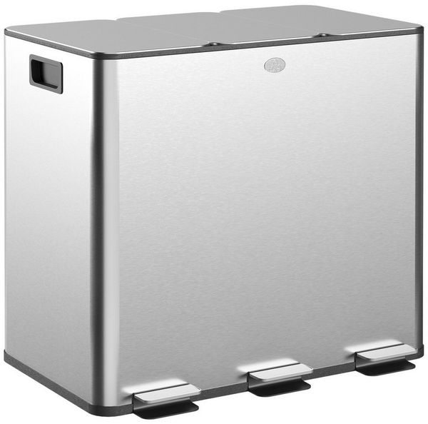 HOMCOM Mülltrennsystem Soft-Close, herausnehmbar, Deodorant-Deckel, Edelstahl, Silber