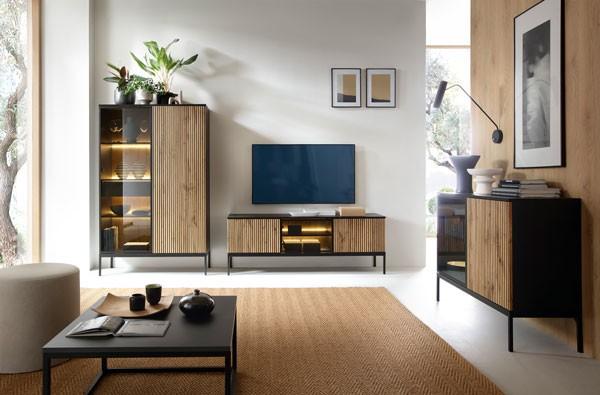 Lowboard Sento TV-Unterschrank 154x39x56cm schwarz Wotan Eiche MDF Bild 4