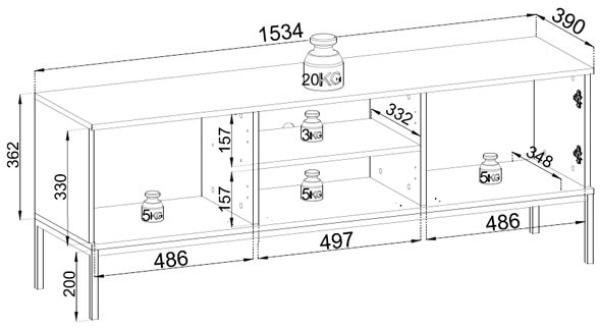 Lowboard Sento TV-Unterschrank 154x39x56cm schwarz Wotan Eiche MDF Bild 6