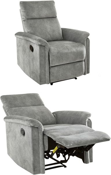 Relax-Fernsehsessel TV Liegefunktion Federkern Polsterung Velours Vintage Grau