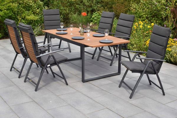 MERXX Garten-Essgruppe Santorin, (Set, 13-tlg), inkl. 6 Klappsessel, 6 Auflagen, 1 Ausziehtisch