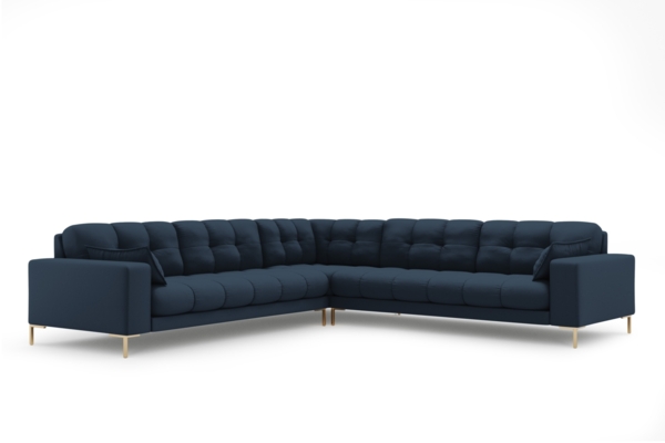 Micadoni Symmetrisches Ecksofa Mamaia 6-Sitzer Strukturierter Stoff Neve Blau goldene Beine