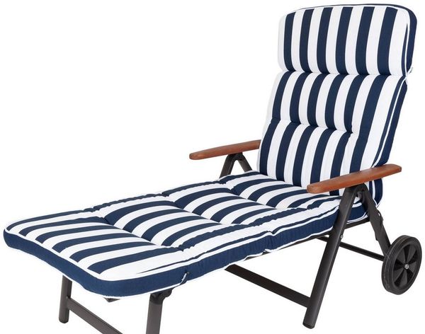 KETTtex Liegenauflage Rollliege Alicante 2155 extrabreit blau-weiß Blockstreifen 200x65x9 cm, (1 St), Halteband verstellbar mit Bindebändern Klettband