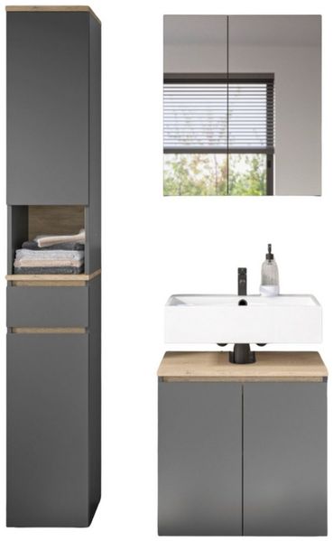 moebel-dich-auf Badmöbel-Set LONDRES, (Set 2, 3-St, Spiegelschrank, Wbu, Hochschrank), in kaschmir oder anthrazit, Absetzung: Cremona Eiche