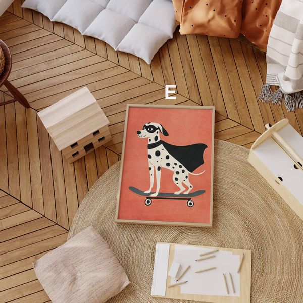 Skateboard Waldtiere Poster Kinderzimmer · Geschenkidee für Kinder · Dalmatiner Löwe Fuchs Lama Koala Bär · Deko Print ohne Rahmen - E / 30x40cm