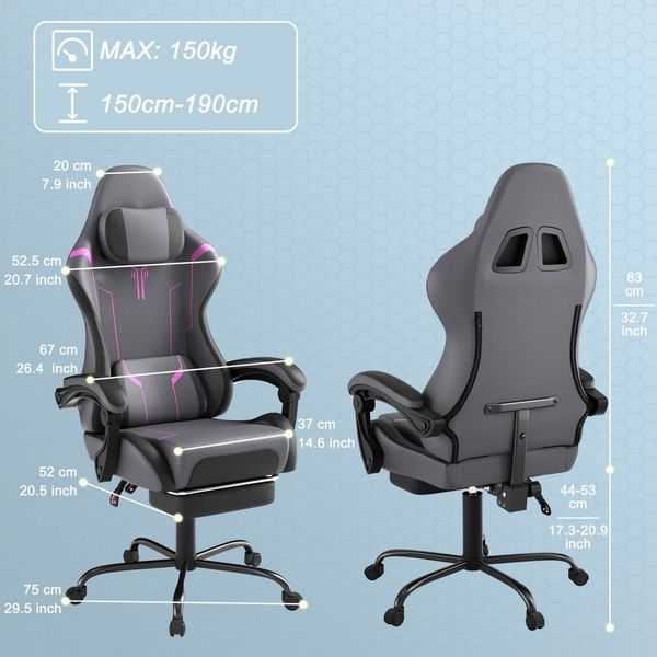 FIVMEN Gaming-Stuhl Computerstuhl Ergonomisch Bürostuhl mit Massage Lendenkissen, Drehstuhl Schreibtischstuhl Gaming Stuhl mit Fußstütze