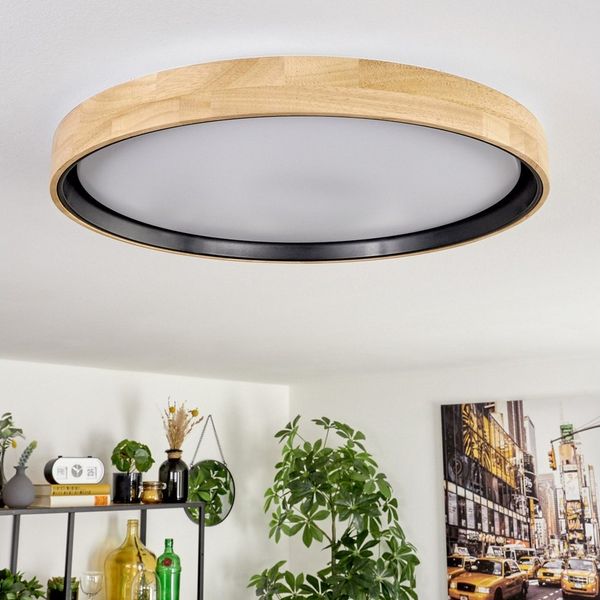 hofstein Deckenleuchte Deckenlampe aus Holz/Metall/Kunststoff in Natur/farbenWeiß, LED wechselbar, 3000 Kelvin, im skandinavisch/modernen Design mit rundem Schirm (50cm), 1-flammig