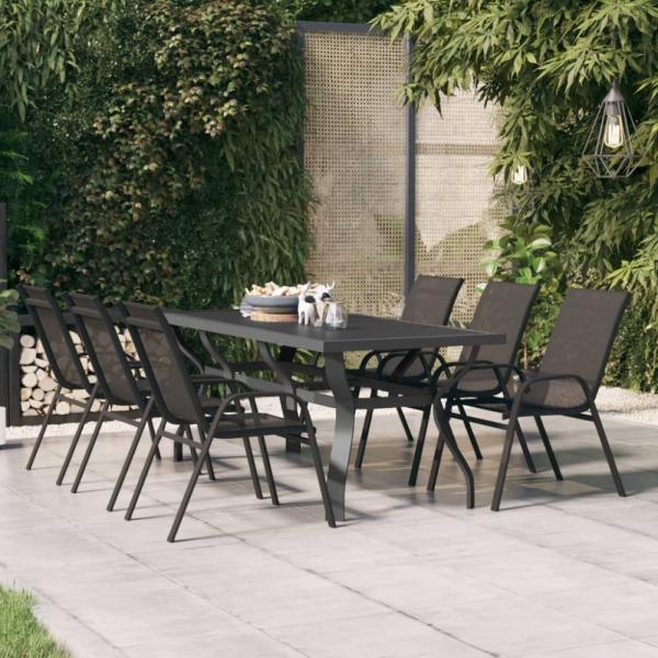 vidaXL Gartentisch Grau und Schwarz 180x80x70 cm Stahl und Glas 318771