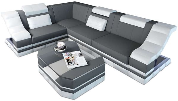 Ecksofa Bianchi – Stoffbezug & Komfort - Mikrofaserstoff - Grau-Weiß - Links