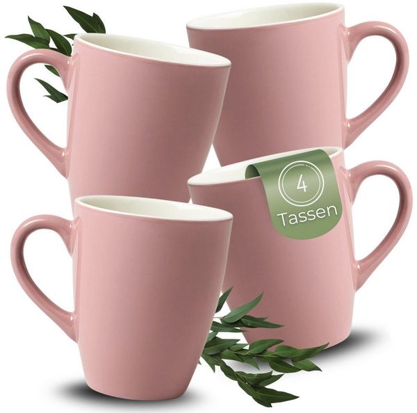 matches21 HOME & HOBBY Tasse Kaffeetassen 4er Set aus Keramik 340ml, Teetassen in Altrosa, 4-tlg, Keramik, Moderne Kaffeebecher Spülmaschinenfest & Mikrowellengeeignet