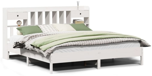 vidaXL Massivholzbett mit Regal ohne Matratze Weiß 180x200 cm Kiefer 3322901