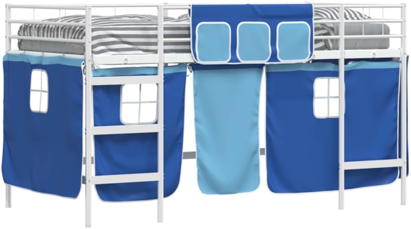 vidaXL Kinder Loft Bettgestell mit Vorhängen Weiß und Blau 42020821