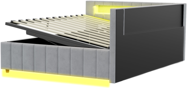 Merax Daybett Polsterbett Schlafsofa 140x200, Mit hydraulischem Stauraum, Mit LED-Licht und USB-Ladeanschluss, Samt, hellgrau Bild 7