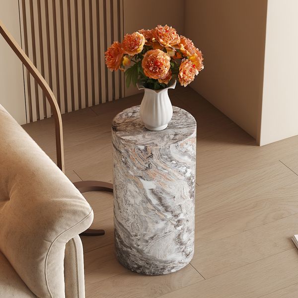 Beistelltisch rund 30x30 x H 55 cm, MDF in grauer Marmoroptik, pflegeleicht und montagefrei