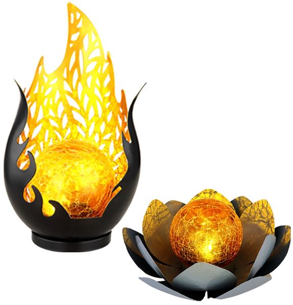 2er Set LED Solarleuchten, Lotusblume, Flammen Design