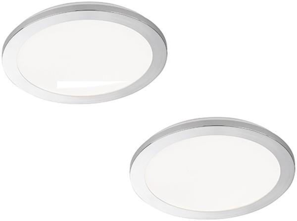 Dimmbares LED Deckenleuchtenset: 2 IP44 Deckenschalen Ø 30cm, Chrom / Acryl weiß