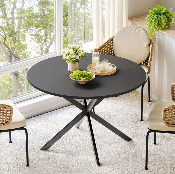 BlingBin Esstisch Runder Esstisch für 4 Personen, Ø120 cm Küchentisch im Industriestil (1 Stück, 1-St, 120cm), Dicke Tischplatte, mit Stahlbeinen, für Esszimmer, Küche, Homeoffice