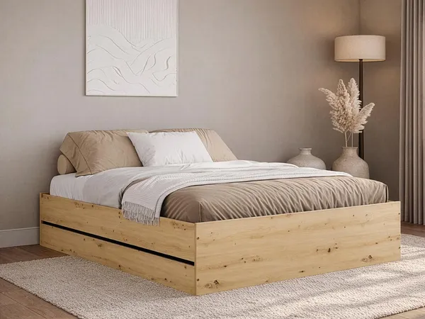Vente-unique - LUDARO Bett Holz, Platte SchwarzBeige - B 210 cm x H 40 cm x L 168 cm