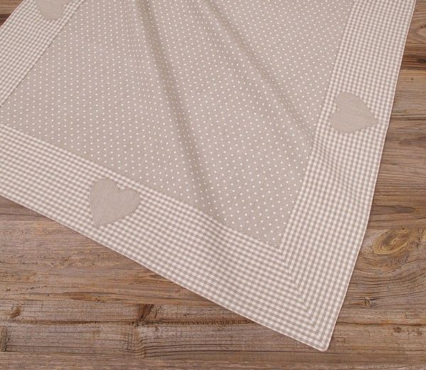 matches21 HOME & HOBBY Tischdecke Tischdecke LINA Landhaus Herz beige, 100 % Baumwolle, in 70x70 cm (1-tlg), Pflegeleicht waschbar bis 30° Grad