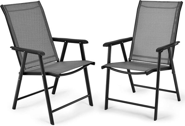 COSTWAY 2er Set Gartenstuhl Klappstuhl Terrassenstuhl bis 110kg, Campingstuhl klappbar, Klappsessel Terrassenstühle Lehnstuhl für Pool, Garten, Rasen