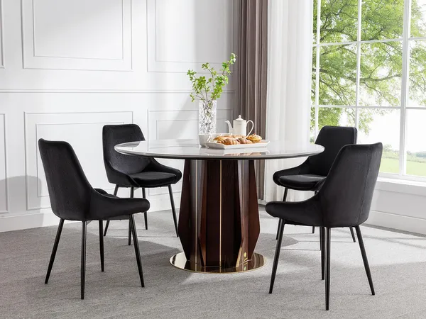 Vente-unique - Stuhl 2er-Set - Samt & Schwarzes Metall - Schwarz - MASURIE