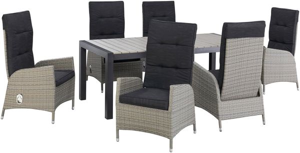 KONIFERA Garten-Essgruppe Alva, (Set, 13-tlg, 6x Stuhl, 1x Tisch ausziehbar 205-275 cm, inkl. Auflagen), Aluminium, Polyrattan, Rückenlehnen stufenlos verstellbar, Grau
