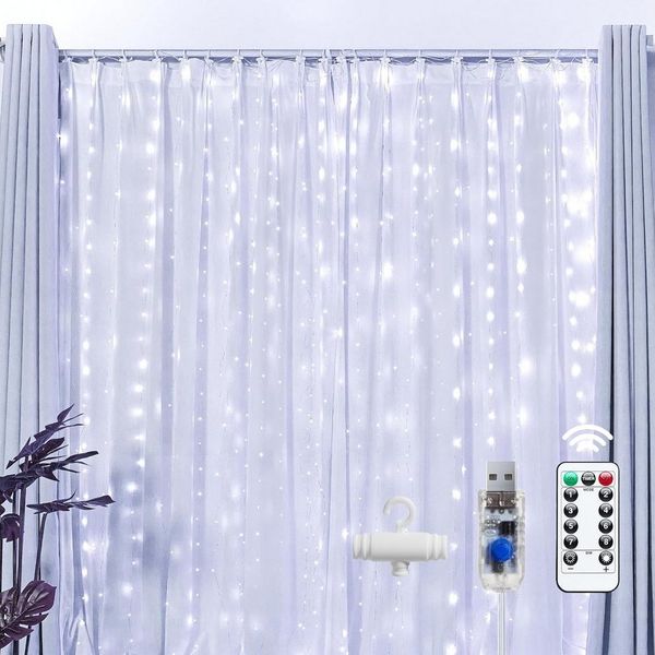 Athlix LED-Lichtervorhang LED Vorhang Lichterkette wasserdicht Weihnachten Fernbedienung, 3m breit - bis zu 3m lang, Innen und Außen