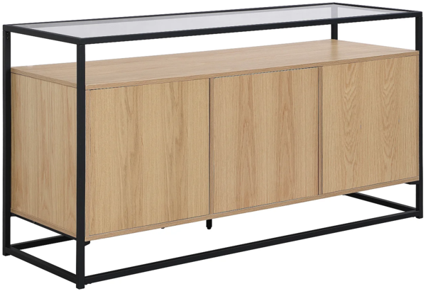 Vente-unique - Sideboard mit 3 Türen - MDF, gehärtetes Glas & Metall - Hell - CAMATA Bild 5