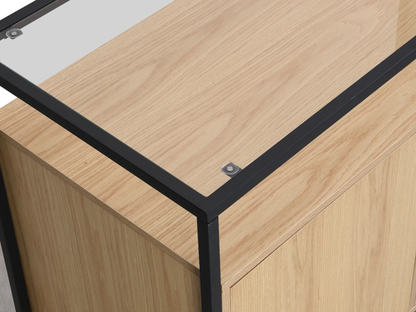 Vente-unique - Sideboard mit 3 Türen - MDF, gehärtetes Glas & Metall - Hell - CAMATA Bild 7