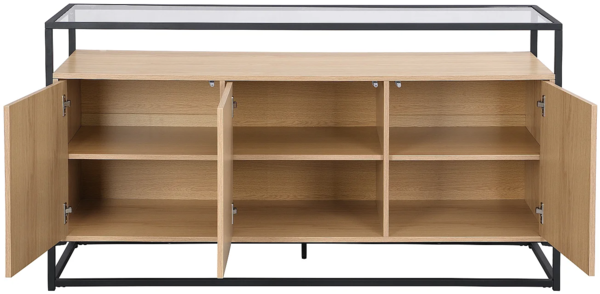 Vente-unique - Sideboard mit 3 Türen - MDF, gehärtetes Glas & Metall - Hell - CAMATA Bild 4