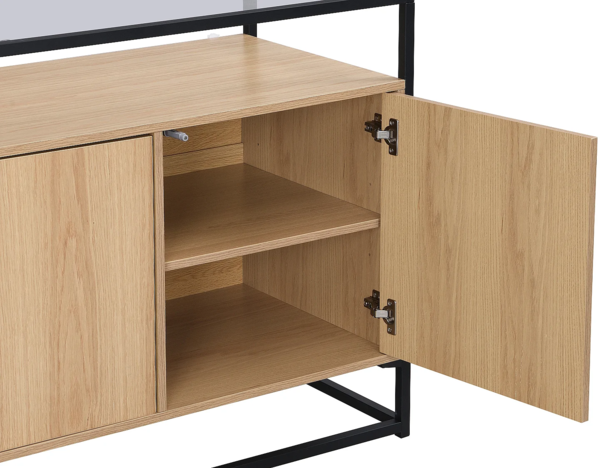Vente-unique - Sideboard mit 3 Türen - MDF, gehärtetes Glas & Metall - Hell - CAMATA Bild 6